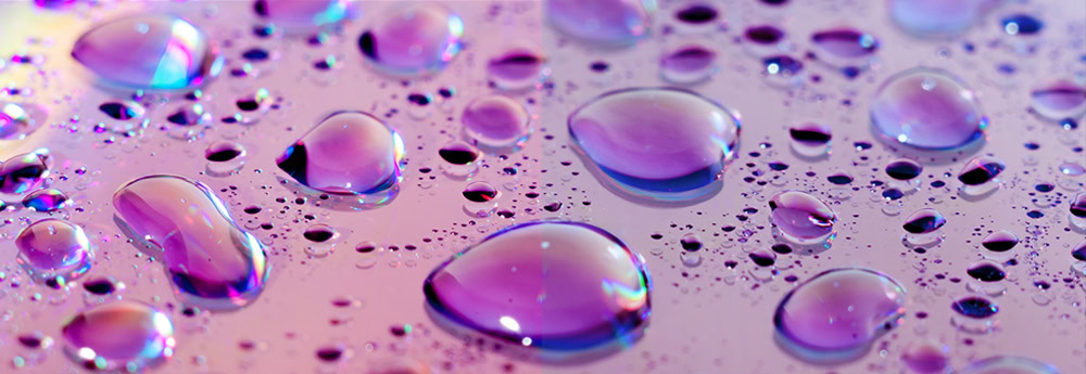 Yüksek çözünürlüklü su damlaları, renkli ve parlak yüzeylerde detaylı görsel efektler oluşturuyor. Bu görsel, profesyonel monitörlerin ve ekranların netlik ve renk doğruluğunu vurgular.