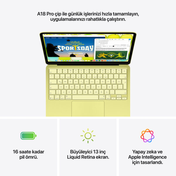 Apple Macbook Neo A18 Pro 6 Cekirdek Cpu 5 Cekirdek Gpu 8gb Ram 256gb Ssd 13 Inc Puslu Sari Laptop Mhfd4tu A 9