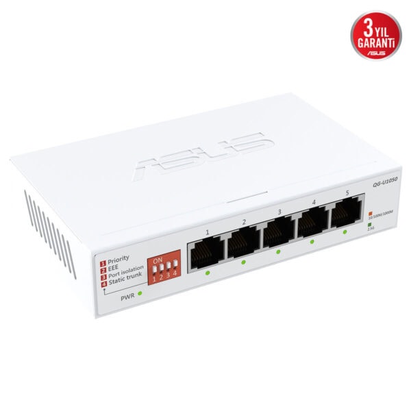 ASUS QG-U1050 5 port 2.5 Gigabit yönetilemez anahtar, yüksek hızlı ve güvenilir ağ bağlantısı sağlar. Ofis ve ev kullanımı için ideal, kolay kurulum ve stabil performans sunar.