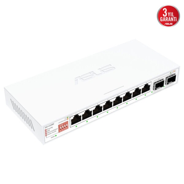 ASUS QG-U1080 8 RJ45 ve 2 SFP+ portlu 10 Gbps yönetilemez anahtar, yüksek performanslı ve güvenilir ağ bağlantısı sağlar. Ofis ve küçük işletmeler için ideal, hızlı ve stabil veri iletimi sunar.