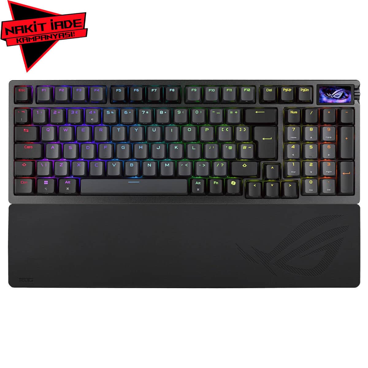 ASUS ROG Azoth 96 HE Siyah Mekanik Gaming Klavye, RGB aydınlatmalı, manyetik switchler ve hall effect teknolojisi ile yüksek performans sağlar. Kablosuz ve hot-swap özellikleriyle oyun deneyimini artı.