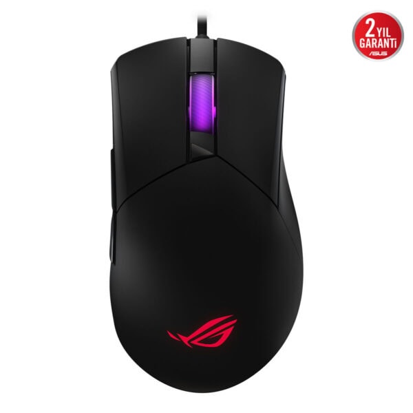 ROG GLADIUS III Core RGB kablolu oyun faresinin üstten görünümü, siyah renk ve RGB aydınlatma detaylarıyla, yüksek performans ve hassasiyet sağlar.