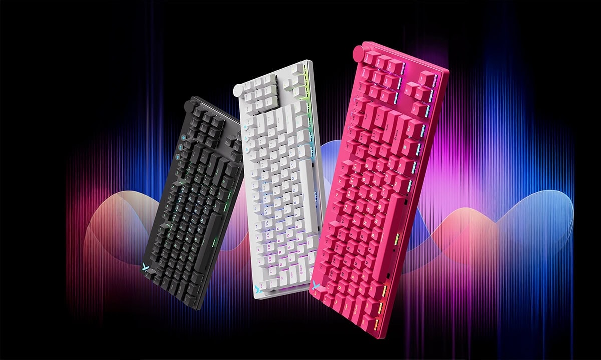 Yüksek performanslı MCHOSE Mix 87 Siyah, Beyaz ve Pembe renk seçenekleriyle RGB aydınlatmalı, manyetik anahtar ve hot-swap özellikli oyun klavyesi.