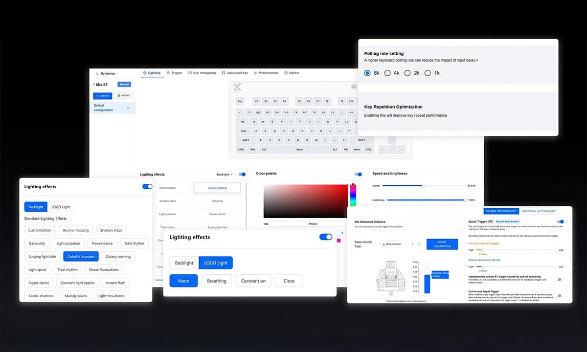 Yüksek performanslı MCHOSE Mix 87 Siyah RGB oyun klavyesi, mount tasarımı, manyetik anahtarlar ve 8K Hz Hall Effect teknolojisi ile üstün oyun deneyimi sağlar.