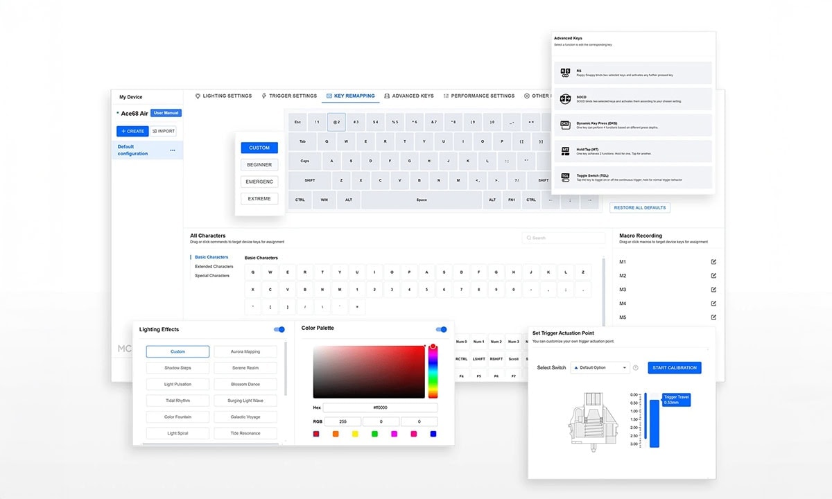 Yüksek performanslı MCHOSE Ace 68 Air Peach Gradient RGB mekanik oyun klavyesi, hall effect Kailh manyetik anahtarlar ve hotswap özelliği ile üstün oyun deneyimi sağlar.