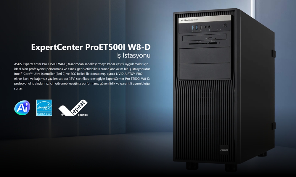 ASUS ExpertCenter Pro ET500I W8U95080W Intel Core Ultra 9-285K NVIDIA RTX 5080 16GB GDDR7 128GB DDR5 2TB M.2 SSD FreeDos Masaüstü İş İstasyonu h2
