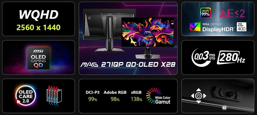 MSI MAG 271QP QD-OLED X28 26.5 Pivot Gaming Monitör H4