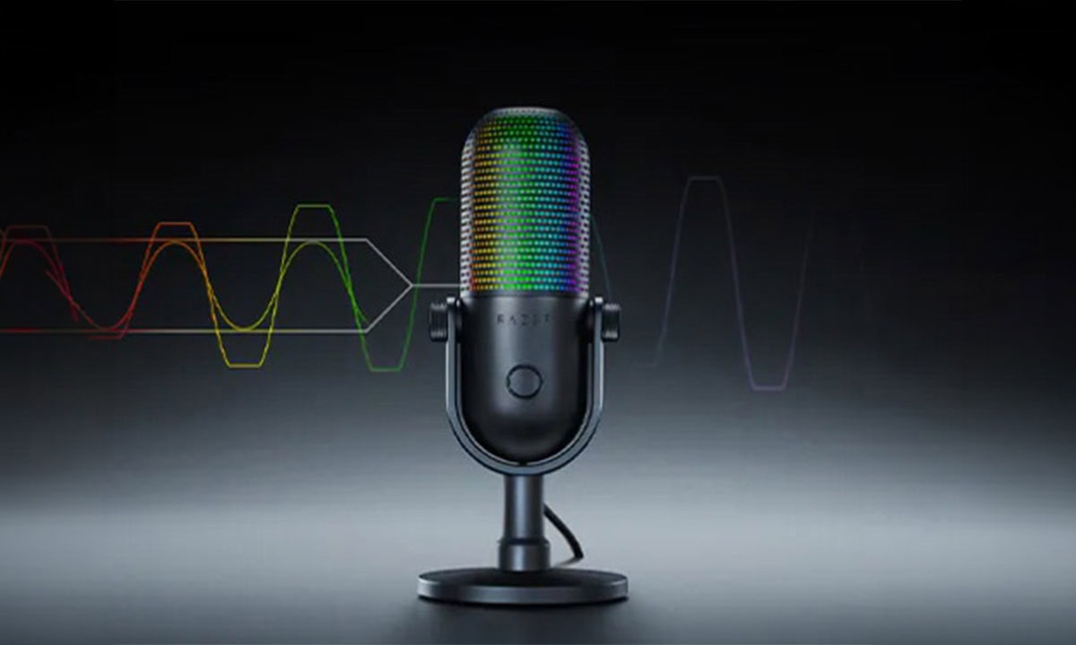 Razer Seiren V3 Chroma RGB Supercardioid Kondansatör Yayıncı Mikrofonu, renkli RGB aydınlatması ve yüksek kaliteli ses performansıyla canlı yayınlar ve içerik üreticileri için ideal.