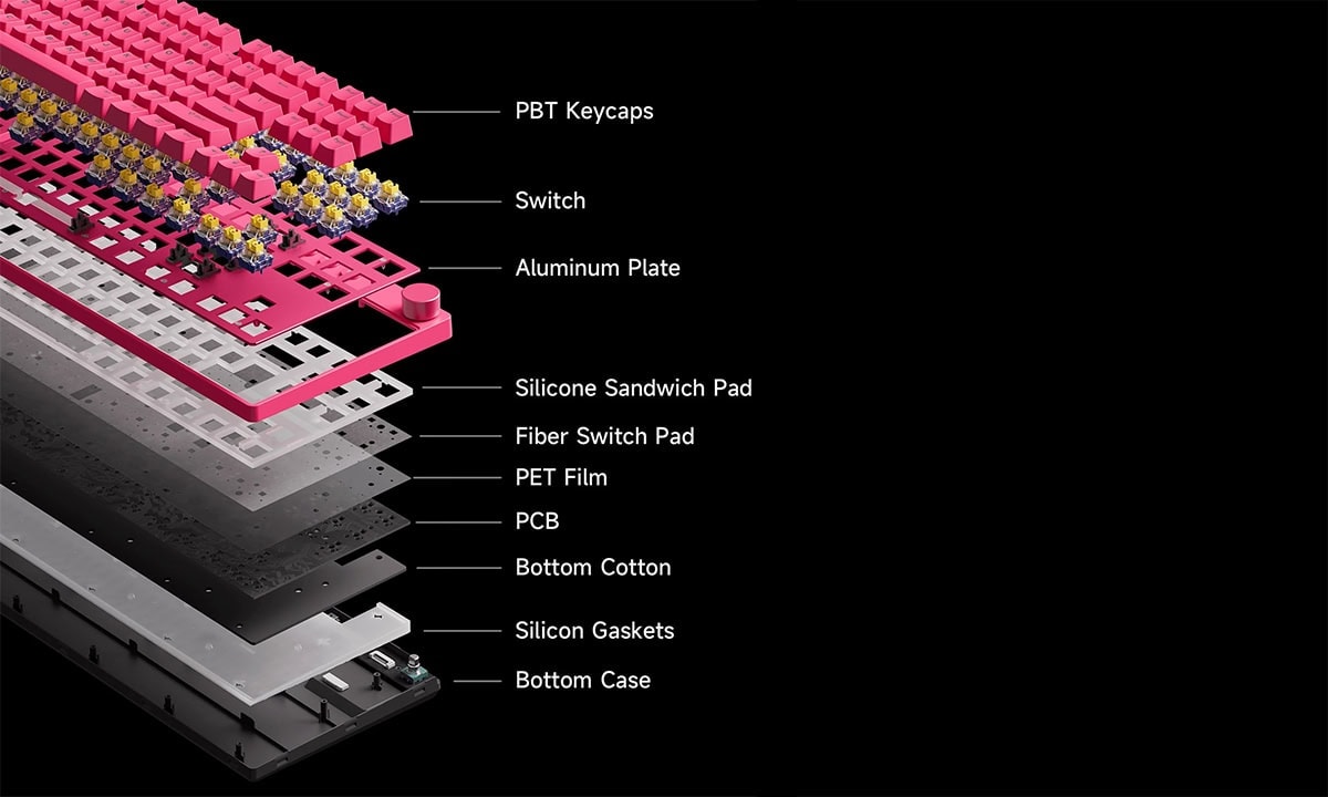 MCHOSE Mix 87 Siyah RGB oyun klavyesi, mount Tai manyetik anahtar, GT 8K Hz Hall Effect, Hotswap özellikli, dayanıklı ve şık tasarım.