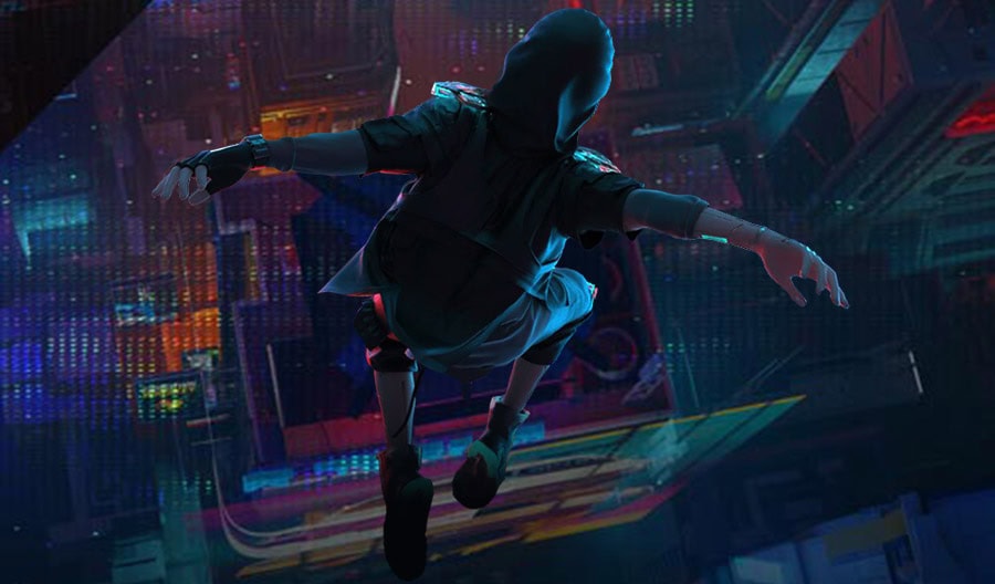 Yapay zeka ve siber güvenlik temalı, futuristik robot ve dijital şehir arka planında, yüksek teknolojili güvenlik ve gözetim sistemlerini temsil eden görsel.