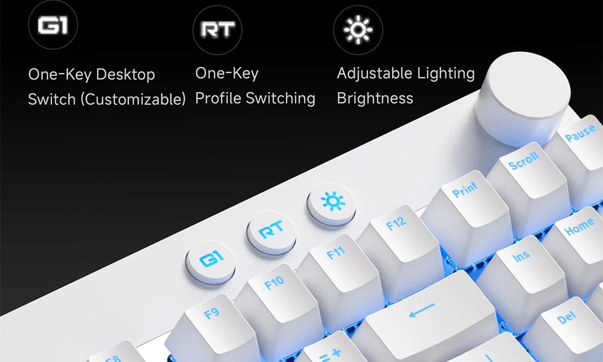 RGB aydınlatmalı MCHOSE Mix 87 Beyaz oyun klavyesi, montaj alanı, manyetik anahtarlar ve Hall Effect teknolojisi ile yüksek performans sağlar. Hotswap özelliği ve 8K Hz tarama hızıyla üstün oyun d.