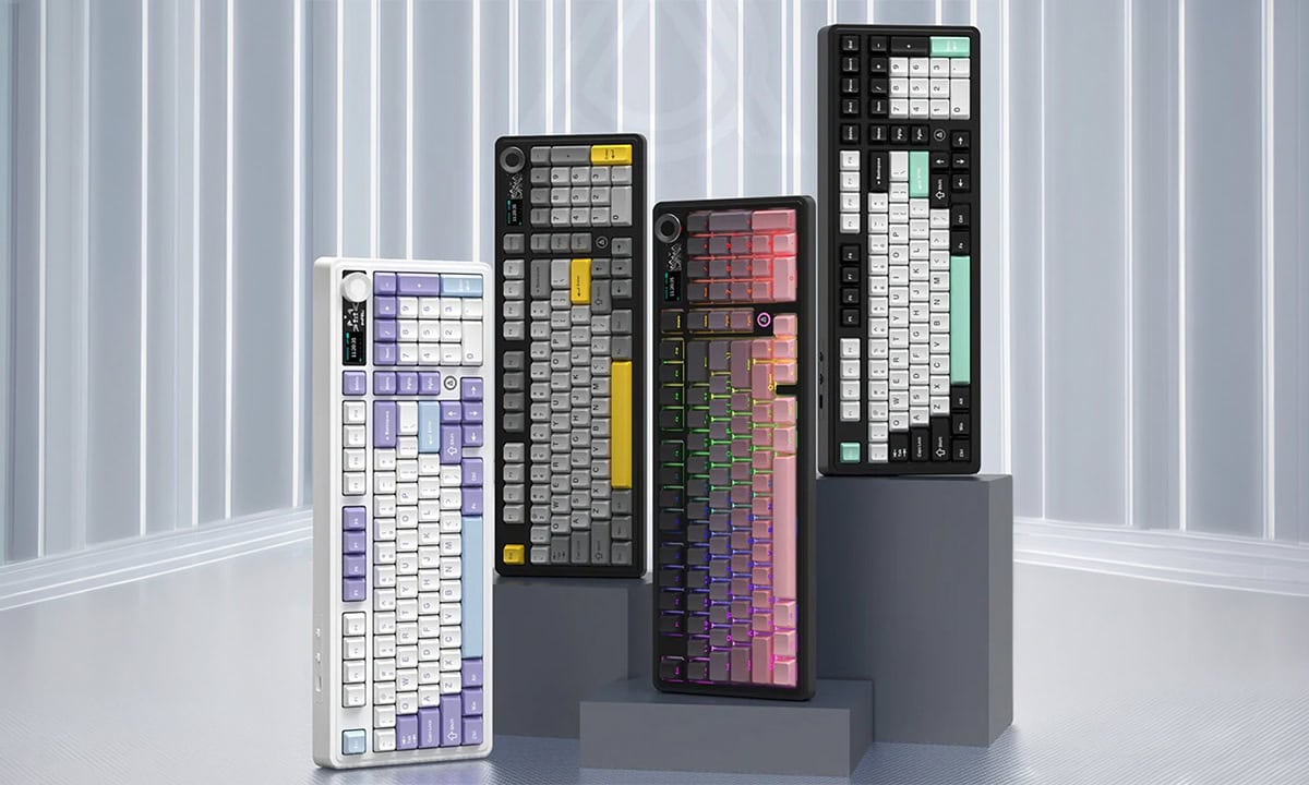 AJAZZ AK980 V2 renkli RGB kablosuz mekanik klavye, çeşitli renk seçenekleri ve hotswap özelliği ile gaming ve ofis kullanımı için ideal, 2 yıl değişim garantisiyle güvenilir ürün.