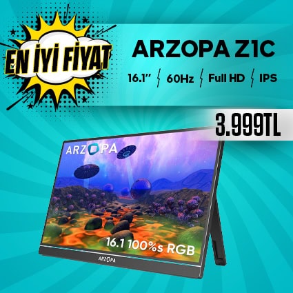 ARZOPA ZIC 16.1 inç Full HD IPS monitör, 60Hz yenileme hızı ve geniş renk yelpazesi ile yüksek kaliteli görüntü sağlar. Çoklu bağlantı seçenekleri ve uygun fiyat avantajı ile ideal kullanım.