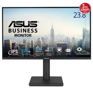 ASUS BE249CGN 23.8 inç Full HD IPS monitör, 120Hz yenileme hızı ve 5ms tepki süresi ile yüksek performans sağlar. Ergonomik stand ve Adaptive Sync teknolojisi ile akıcı görüntü deneyimi sunar.