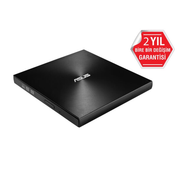 ASUS ZenDrive U9M SDRW-08U9M-U, ultra ince ve şık tasarımıyla siyah renkli harici DVD yazıcı, M-DISC desteği ve yüksek uyumluluk sağlar.
