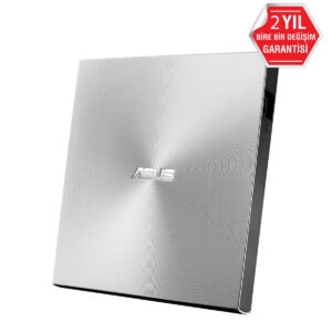ASUS ZenDrive U9M SDRW-08U9M-U gümüş renkli, ultra ince ve M-DISC destekli harici DVD yazıcı. Yüksek performans ve dayanıklılık sağlayan bu cihaz, veri yedekleme ve medya aktarımı için ideal.