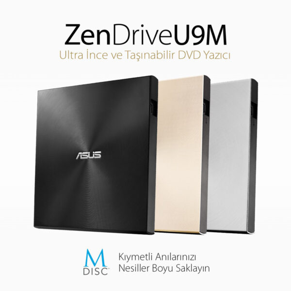 ASUS ZenDrive U9M SDRW-08U9M-U Gümüş M-DISC Destekli Harici DVD Yazıcı.