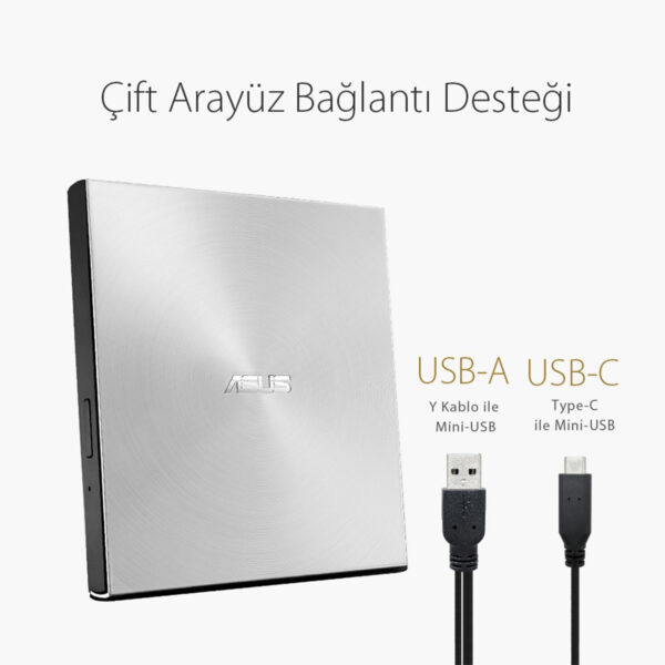 ASUS ZenDrive U9M SDRW-08U9M-U Gümüş M-DISC Destekli Ultra İnce DVD Yazıcı.