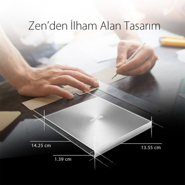 ASUS ZenDrive U9M SDRW-08U9M-U, M-DISC destekli, şık ve ultra ince harici DVD yazıcı, yüksek hız ve güvenilir veri kaydı için ideal.