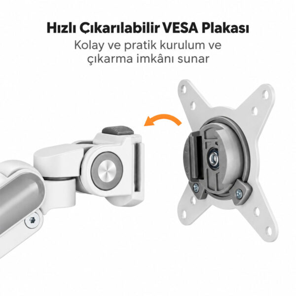 Brateck 17 32 Inç Uyumlu İki Kollu Amortisörlü Beyaz Monitör Kolu (ldt68 C024) 3