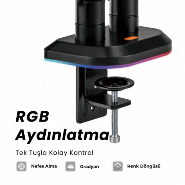 Brateck 17 32 Inç Uyumlu İki Kollu Amortisörlü Rgb Turuncu Gaming Monitör Kolu 3