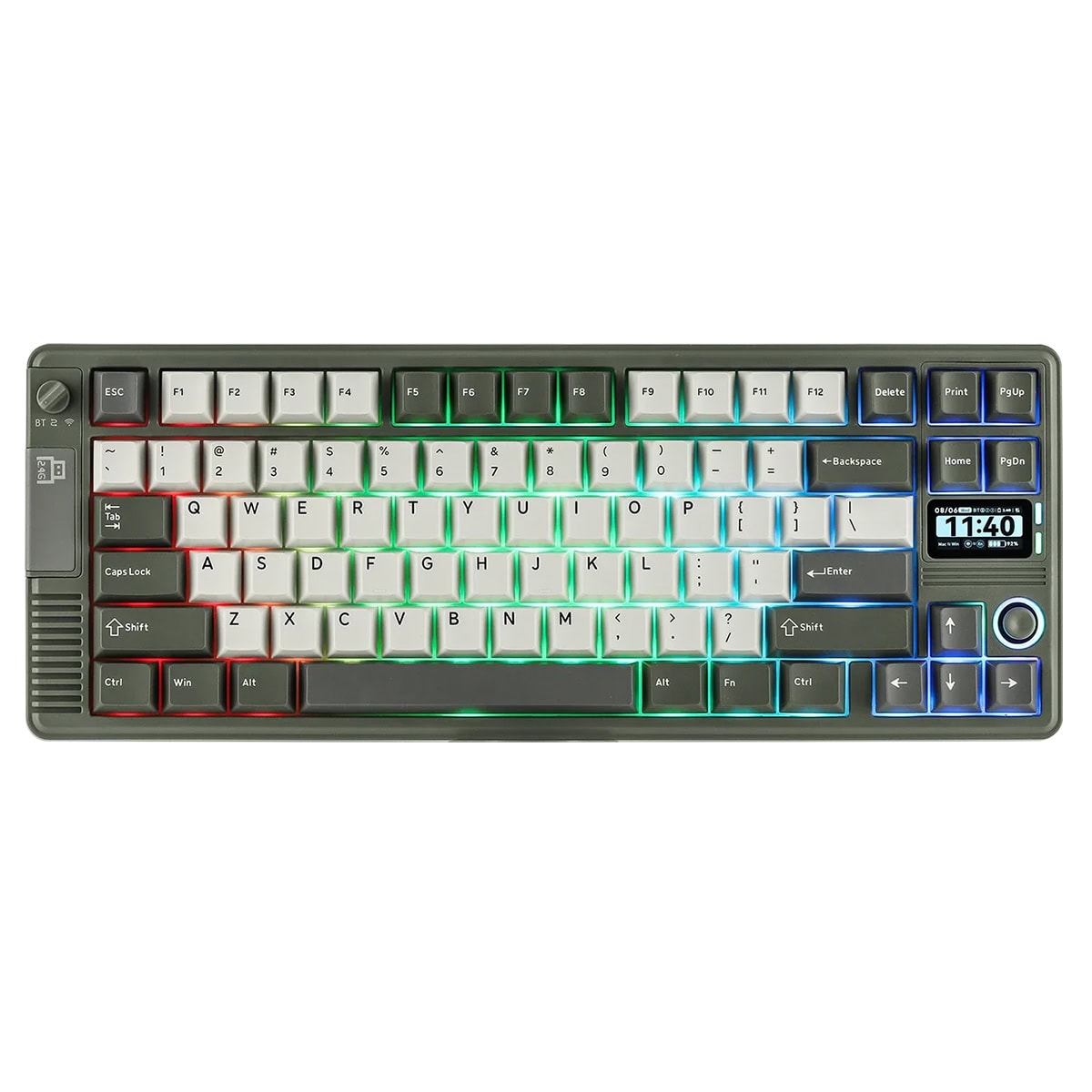 EPOMAKER RT85 Green White Wisteria V2 Switch Hotswap RGB Kablosuz Mekanik Gaming Klavye, renkli RGB aydınlatma ve hotswap switch özellikleriyle yüksek performans sağlar.