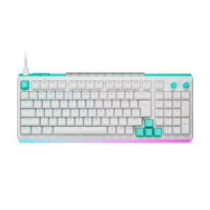 Kablolu beyaz gaming klavye, Logitech G512 X 98 modeli, RGB aydınlatmalı, dayanıklı ve yüksek performanslı mekanik tuşlara sahip, oyun ve ofis kullanımı için ideal.