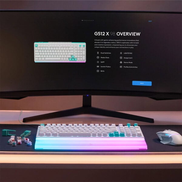 Logitech G512 X 98 Kablolu Beyaz Gaming Klavye ile yüksek performans ve şık tasarım. RGB aydınlatmalı, dayanıklı ve hassas tuşlar sayesinde oyun deneyiminizi artırın.