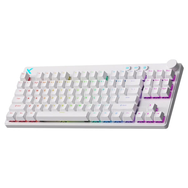 Yüksek performanslı MCHOSE Mix 87 Beyaz RGB Oyun Klavyesi, mount tasarımı, manyetik anahtarlar ve Hall Effect teknolojisi ile 8K Hz hızında tepki sağlar. Hotswap özelliği sayesinde kolay anahtar d.