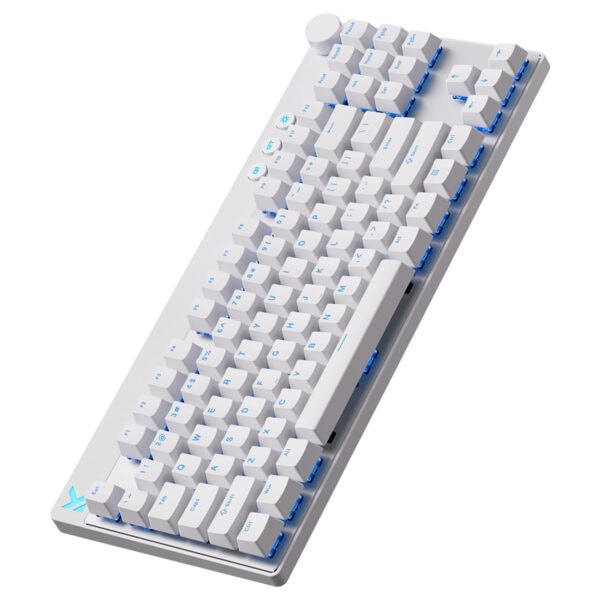 Yüksek performanslı MCHOSE Mix 87 Beyaz RGB Oyun Klavyesi, montaj alanı, manyetik anahtarlar ve Hall Effect teknolojisi ile hızlı ve hassas oyun deneyimi sağlar.