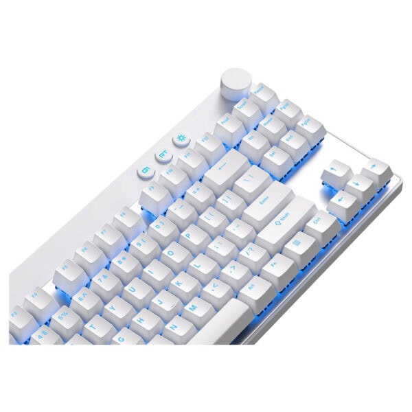 MCHOSE Mix 87 Beyaz RGB oyun klavyesi, mount tasarımı, manyetik anahtarlar ve Hall Effect teknolojisi ile yüksek performans sağlar. Hotswap özelliği ve 8K Hz frekans desteği ile oyun deneyimini ar.