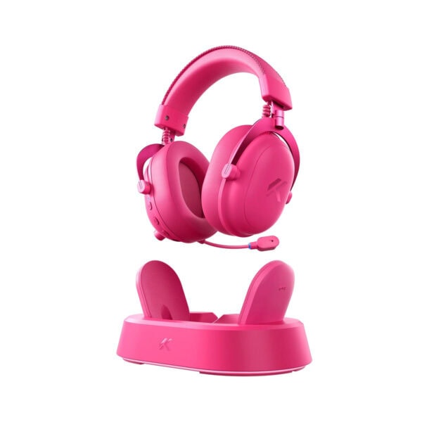 Yüksek kaliteli MCHOSE V9 Turbo Berry Red kablosuz gaming kulaklık, 7.1 surround ses ve konforlu tasarımıyla oyun deneyimini artırır.