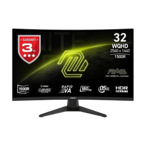 MSI MAG 321CQF E18 31.5 inç 180Hz 0.5ms WQHD Kavisli Gaming Monitör, yüksek çözünürlük ve hızlı tepki süresi ile oyun deneyimini artırır. FreeSync ve Rapid VA teknolojileri ile akıcı ve net görüntü sa.