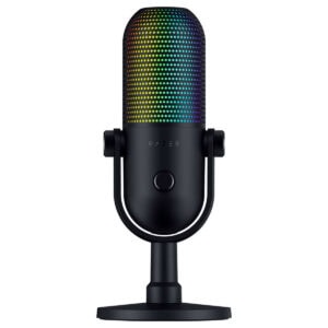 Razer Seiren V3 Chroma RGB Supercardioid Kondansatör Yayıncı Mikrofonu, profesyonel ses kalitesi ve renkli RGB aydınlatma ile canlı yayınlar ve içerik üretimi için ideal.