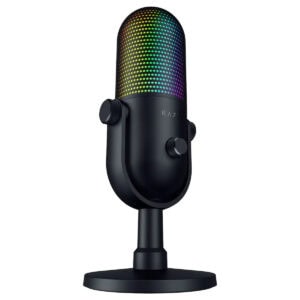 Razer Seiren V3 Chroma RGB Supercardioid Kondansatör Yayıncı Mikrofonu, RGB aydınlatmalı, yüksek kaliteli ses kaydı ve profesyonel yayınlar için ideal.