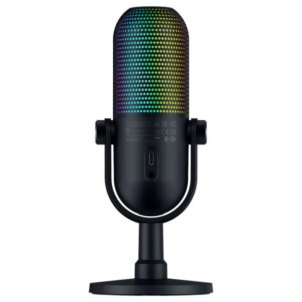Razer Seiren V3 Chroma RGB Supercardioid Kondansatör Yayıncı Mikrofonu, RGB aydınlatmalı ve yüksek kaliteli ses kaydı sağlayan profesyonel mikrofon.