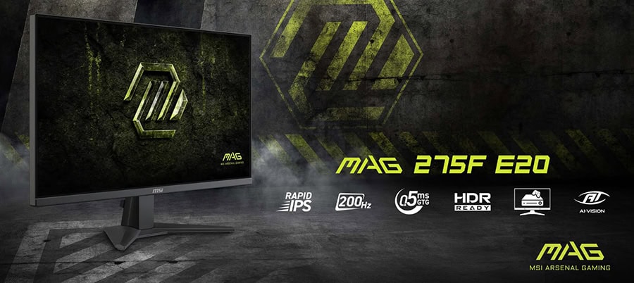 MSI MAG 275F E20 27 inç 200Hz, 0.5ms, Full HD, Adaptive Sync, Rapid IPS Gaming Monitör. Yüksek performanslı oyun monitörü, hızlı tepki süresi ve yüksek yenileme hızıyla üstün oyun deneyimi sağlar.