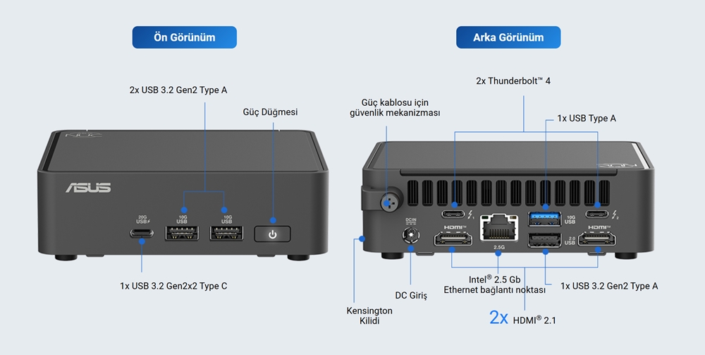 ASUS NUC 15 Pro Slim Kit RNUC15CRKI300002 Intel Core 3-100U Barebone FreeDos Mini Bilgisayar h15