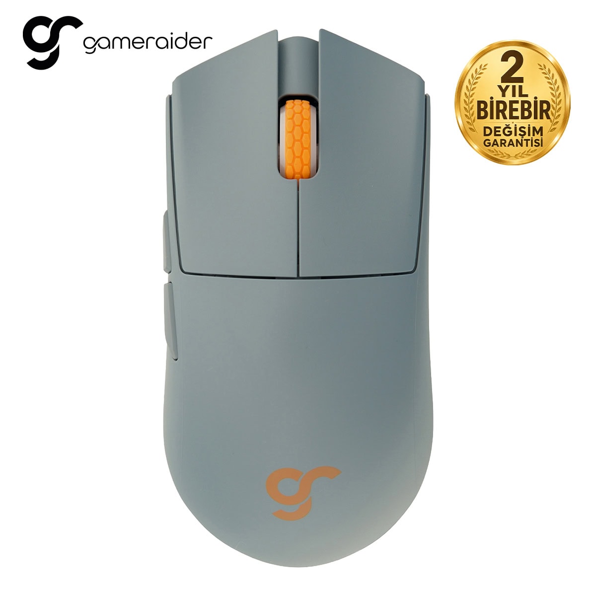 Gameraider markalı yüksek performanslı oyun faresinin üstten görünümü, ergonomik tasarımı ve hassas sensörü ile oyun deneyimini artırır.