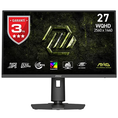 MSI MAG 274QPF X32 27 inç 320Hz 0.5ms WQHD oyun monitörü, Adaptive Sync, Rapid IPS, Pivot, yüksek çözünürlük ve hızlı tepki süresi ile profesyonel ve oyuncu kullanımı için ideal.
