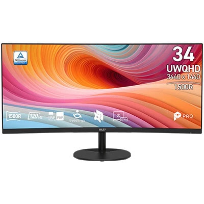 MSI PRO MP341CQ E12 34 inç UWQHD Kavisli Monitör, 120Hz yenileme hızı ve 1ms tepki süresi ile üstün görsel deneyim sağlar. Adaptive Sync ve VA panel teknolojisi ile net ve akıcı görüntüler sunar.