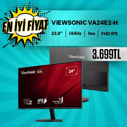 ViewSonic VA24E2-H 23.8 inç Full HD IPS ekran, yüksek renk doğruluğu ve geniş görüş açılarıyla mükemmel görüntü kalitesi sağlar. Ofis ve ev kullanımı için ideal, uygun fiyatlı monitör.