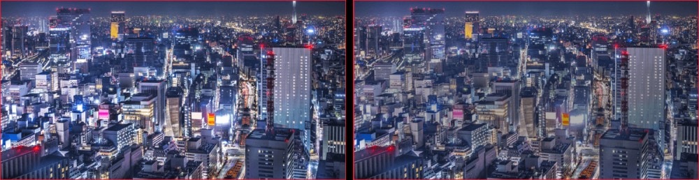 Şehir ışıkları ve yüksek binaların gece manzarası, modern şehir yaşamını ve gece atmosferini yansıtan etkileyici bir görüntü. Bu görsel, şehirdeki teknolojik gelişmeler ve dinamik yaşam tarzını vurgul.