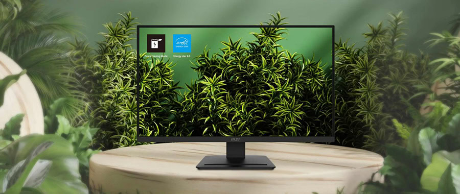 Yüksek çözünürlüklü monitör ve yeşil bitki arka planı, modern ve doğal çalışma ortamını yansıtan görsel. Teknoloji ve doğanın uyumu, ofis ve ev kullanımı için ideal.