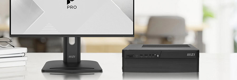 MSI iş istasyonu ve monitör ile profesyonel çalışma ortamı.