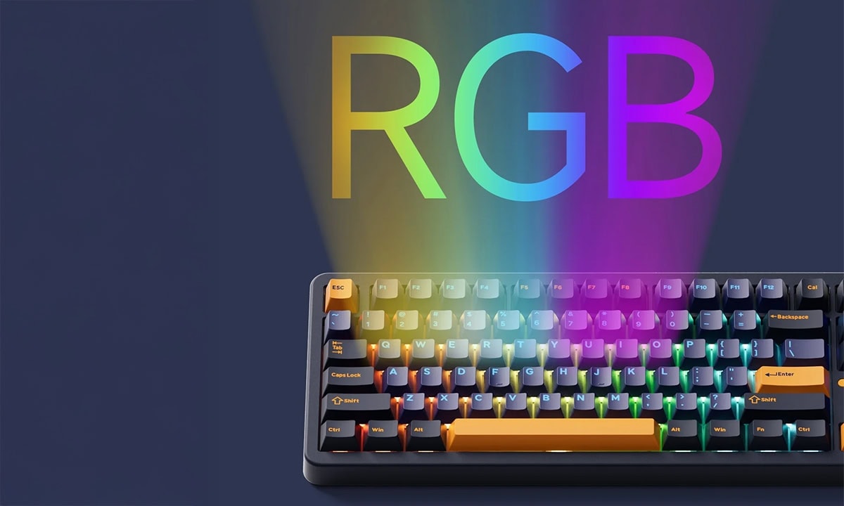 RGB renkli ışıklandırmalı mekanik klavye, oyun ve ofis kullanımı için ideal, yüksek performanslı ve dayanıklı tasarım. Farklı renk seçenekleriyle kişiselleştirilebilir.
