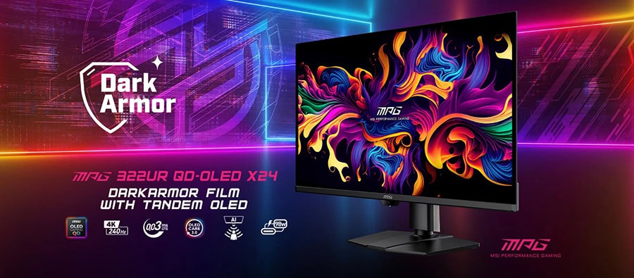 Dark Armor 322UZ QD-OLED 24" Gaming Monitör, 4K çözünürlük ve Tandom OLED teknolojisi ile üstün görsel deneyim sağlar. Renkli ve canlı ekran, oyun ve multimedya kullanımı için ideal.
