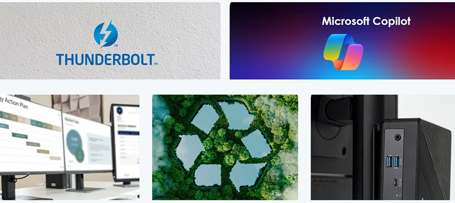 Thunderbolt ve Microsoft Copilot logoları, teknolojik yenilikleri ve güçlü bağlantı özelliklerini temsil eder.