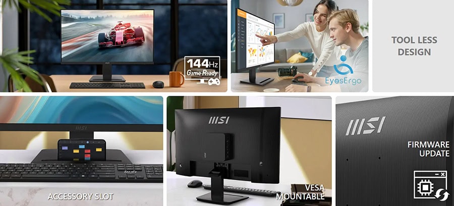 Yüksek çözünürlüklü ve 144Hz yenileme hızına sahip oyun ve ofis monitörü, ergonomik tasarımıyla konforlu kullanım sağlar. MSI markalı, VESA montaj uyumlu ve firmware güncelleme özellikleriyle gelişmiş.