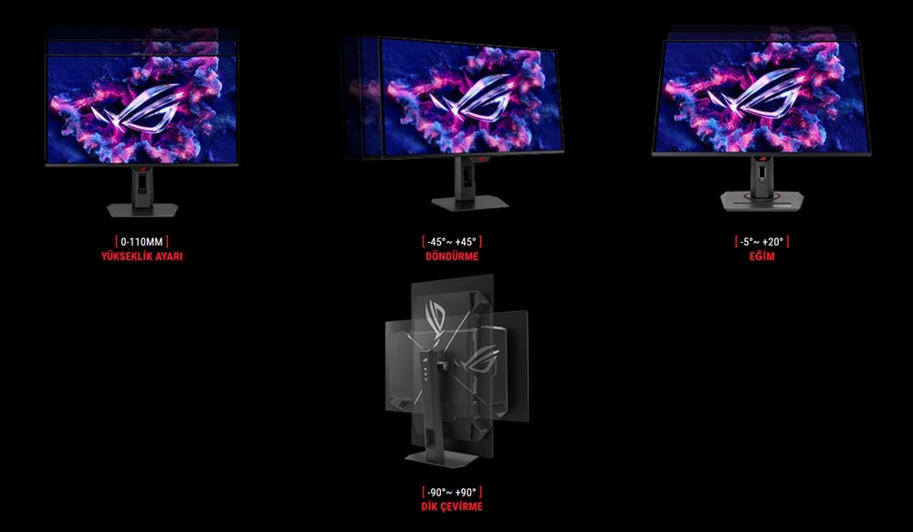 ROG markalı yüksek performanslı oyun ve profesyonel kullanım için tasarlanmış 27 inçlik ekran monitörü, 165Hz yenileme hızı ve 1ms tepki süresi ile üstün görsel deneyim sağlar.